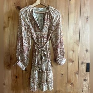 Burning Torch mirage print silk shift dress L